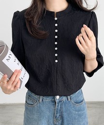ECLIN | フロントボタンヘンリーネックジャガードブラウス(シャツ/ブラウス)