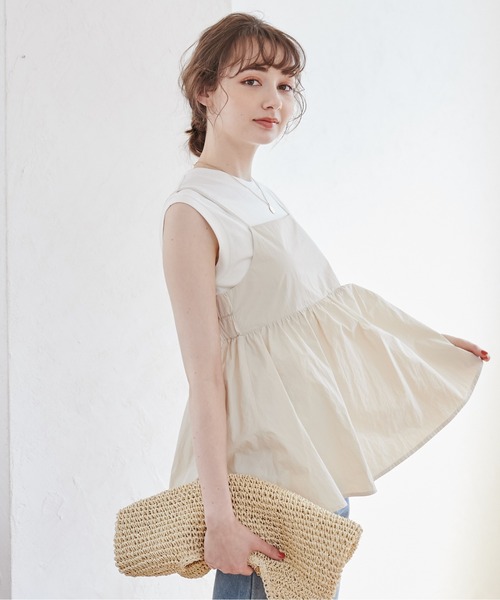 ANGIE（アンジー）の「ペプラムキャミソールトップス（キャミソール・レディース・アイボリー/ブラック/ベージュ・FREE）」の5枚目の写真