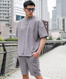【SOMEDIFF】スウェード半袖Tシャツ+ハーフパンツ セットアップ メンズ ビッグシルエット tシャツ ルーズシルエット ショーツ ロゴ 春服