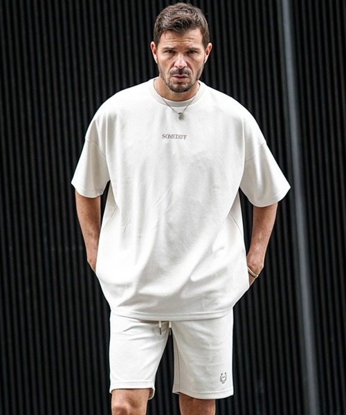 SOMEDIFF(サムディフ)の「【SOMEDIFF】スウェード半袖Tシャツ+ハーフパンツ セットアップ メンズ ビッグシルエット tシャツ ルーズシルエット ショーツ ロゴ 春服(セットアップ・メンズ・グレー/ベージュ/ホワイト/ブラック/ブルー・XL/L/M)」の19枚目の写真