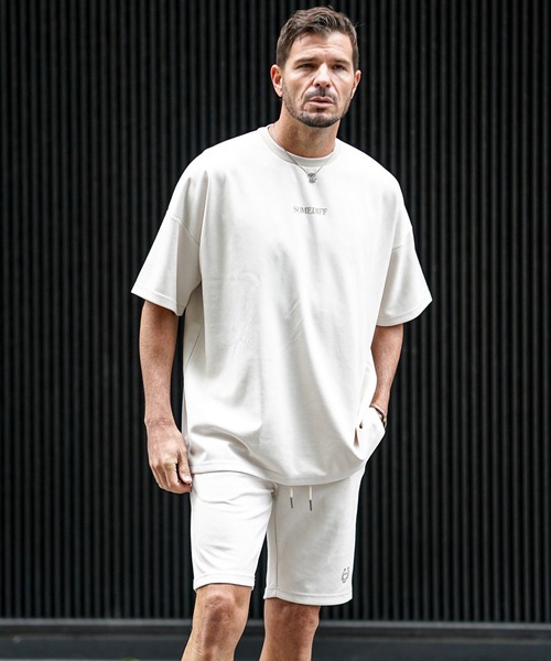 SOMEDIFF(サムディフ)の「【SOMEDIFF】スウェード半袖Tシャツ+ハーフパンツ セットアップ メンズ ビッグシルエット tシャツ ルーズシルエット ショーツ ロゴ 春服(セットアップ・メンズ・グレー/ベージュ/ホワイト/ブラック/ブルー・XL/L/M)」の20枚目の写真