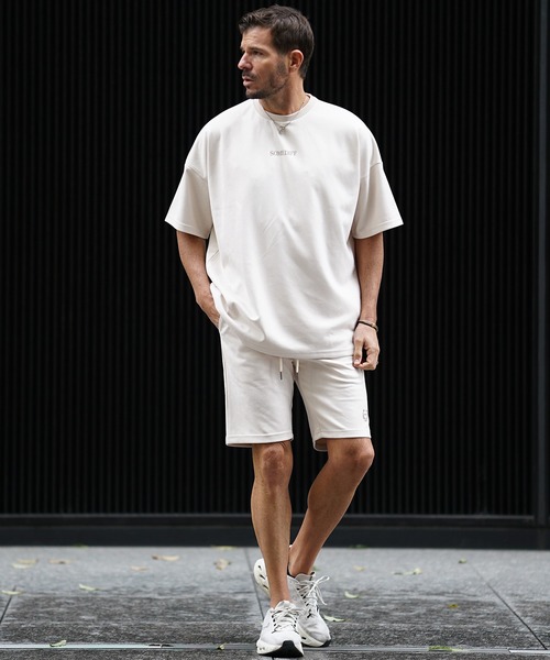 SOMEDIFF(サムディフ)の「【SOMEDIFF】スウェード半袖Tシャツ+ハーフパンツ セットアップ メンズ ビッグシルエット tシャツ ルーズシルエット ショーツ ロゴ 春服(セットアップ・メンズ・グレー/ベージュ/ホワイト/ブラック/ブルー・XL/L/M)」の21枚目の写真