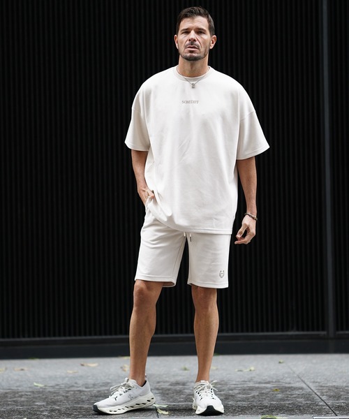 SOMEDIFF(サムディフ)の「【SOMEDIFF】スウェード半袖Tシャツ+ハーフパンツ セットアップ メンズ ビッグシルエット tシャツ ルーズシルエット ショーツ ロゴ 春服(セットアップ・メンズ・グレー/ベージュ/ホワイト/ブラック/ブルー・XL/L/M)」の22枚目の写真