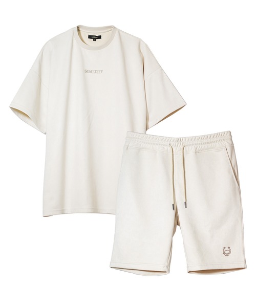 SOMEDIFF(サムディフ)の「【SOMEDIFF】スウェード半袖Tシャツ+ハーフパンツ セットアップ メンズ ビッグシルエット tシャツ ルーズシルエット ショーツ ロゴ 春服(セットアップ・メンズ・グレー/ベージュ/ホワイト/ブラック/ブルー・XL/L/M)」の18枚目の写真