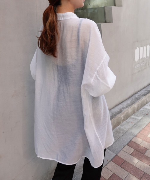 CORNERS(コーナーズ)の「バンドカラーシアーシャツ(シャツ/ブラウス・レディース・ブラック/オフホワイト/グレイッシュベージュ・M)」の8枚目の写真
