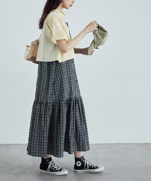 etoll.(エトル)の「ギンガムチェックティアードワンピース(ワンピース・レディース・ブルー/ネイビー/ブラック・M)」の18枚目の写真