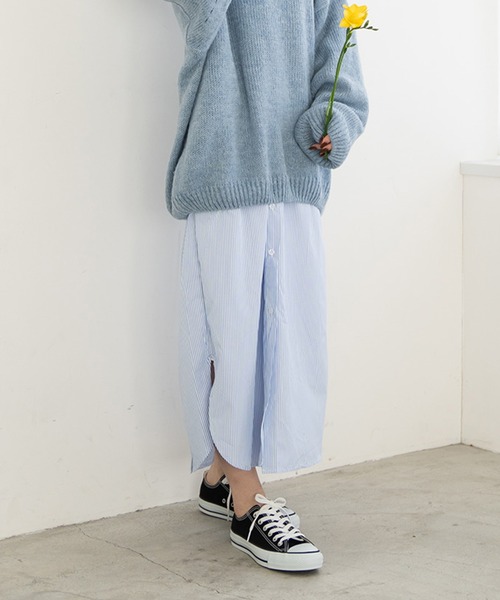 chocomee（チョコミー）の「ストライプシャツワンピース/striped shirt one-piece（シャツワンピース・レディース・ブラック/ブルー・FREE）」の4枚目の写真