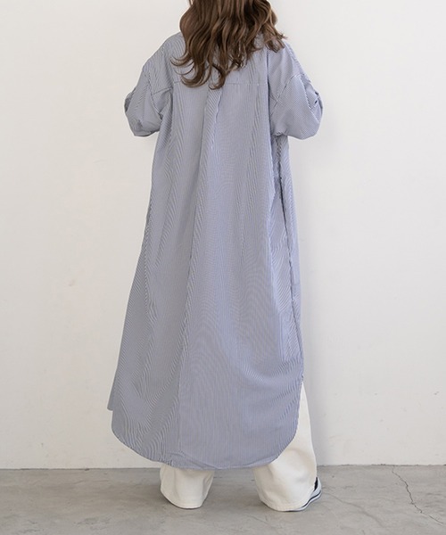 chocomee（チョコミー）の「ストライプシャツワンピース/striped shirt one-piece（シャツワンピース・レディース・ブラック/ブルー・FREE）」の7枚目の写真