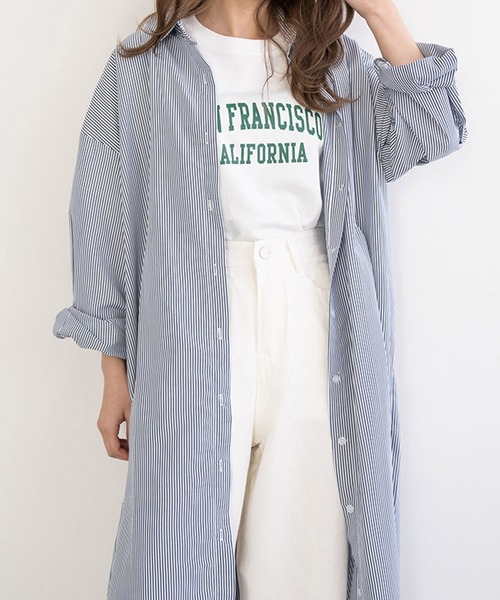 chocomee（チョコミー）の「ストライプシャツワンピース/striped shirt one-piece（シャツワンピース・レディース・ブラック/ブルー・FREE）」の3枚目の写真