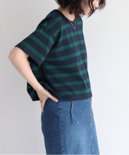 cepo(セポ)の「バックタックボーダーTee(Tシャツ/カットソー・レディース・オフホワイト/グリーン/ブラウン・M)」の7枚目の写真