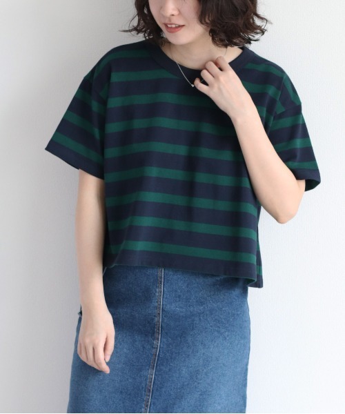 cepo(セポ)の「バックタックボーダーTee(Tシャツ/カットソー・レディース・オフホワイト/グリーン/ブラウン・M)」の6枚目の写真