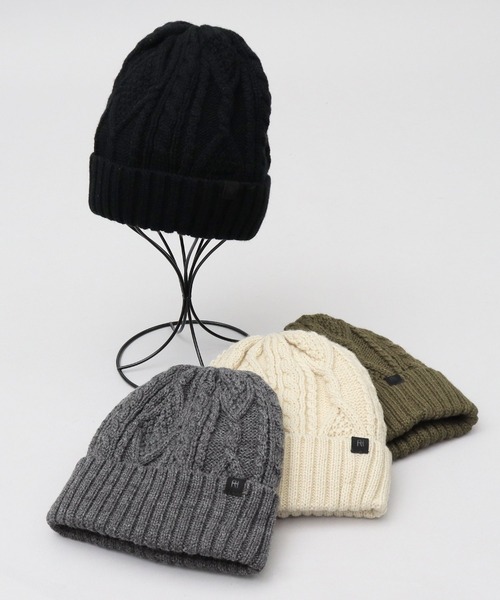 ReqHatter(レックハッター)の「ケーブルニット 裏ボア ワッチ(ニットキャップ/ビーニー・メンズ・ブラック/グレー/オフホワイト/カーキ・FREE)」の13枚目の写真