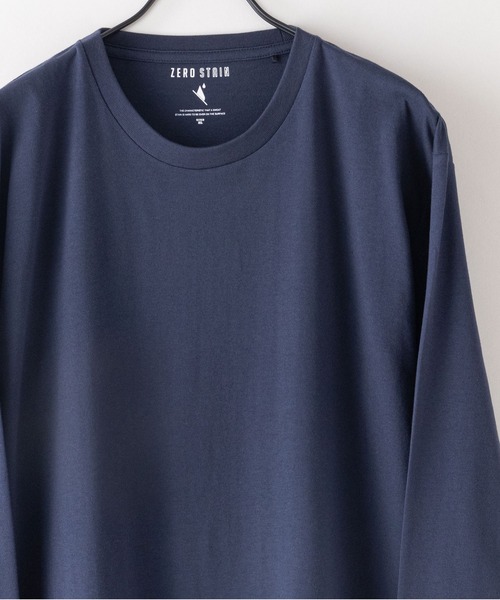 JEANS MATE(ジーンズメイト)の「【ZEROSTAIN/ゼロステイン】汗染みの目立たないTシャツ クルーネック ロンT 撥水 防汚 UVカット 紫外線対策(Tシャツ/カットソー・メンズ・ネイビー/ブラック/ホワイト/杢グレー/ブルー・MEDIUM/LARGE/X-LARGE)」の5枚目の写真