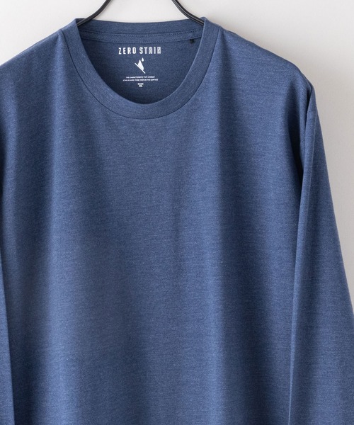 JEANS MATE(ジーンズメイト)の「【ZEROSTAIN/ゼロステイン】汗染みの目立たないTシャツ クルーネック ロンT 撥水 防汚 UVカット 紫外線対策(Tシャツ/カットソー・メンズ・ネイビー/ブラック/ホワイト/杢グレー/ブルー・MEDIUM/LARGE/X-LARGE)」の1枚目の写真