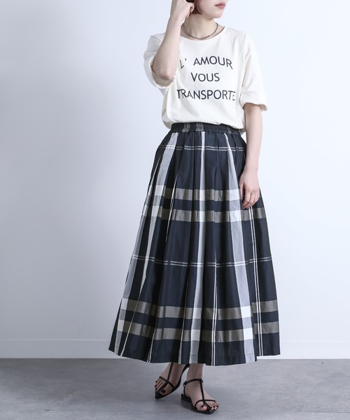 n'OrLABEL（ノアールレーベル）の「『チェック柄タックフレアスカート』（スカート・レディース・ライトベージュ/ダークネイビー・FREE）」の15枚目の写真