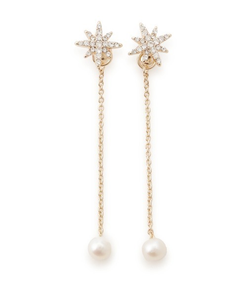 淡水パール アメリカンピアス 両耳用 10金 パールピアス チェーン セール】チェーン淡水パールピアス（ピアス（両耳用））｜SNIDEL
