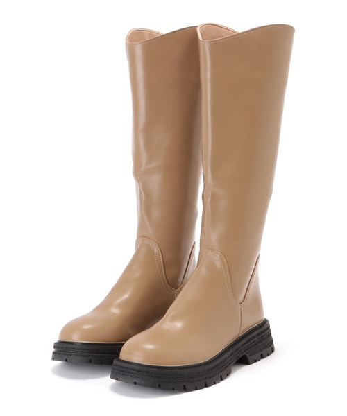 セール】レザー調ラウンドトゥベーシックロングブーツ（ブーツ）｜Lace