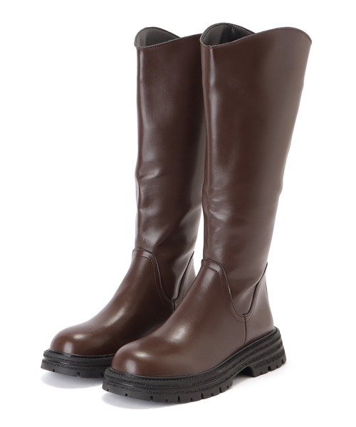 ザラ　未使用　ロングブーツ　ブラウン　レザー　38　ラウンドトゥ　ローヒール ザラ 未使用 ロングブーツ ブラウン レザー 38 ラウンドトゥ
