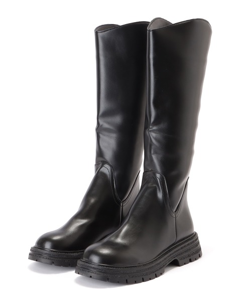 セール】レザー調ラウンドトゥベーシックロングブーツ（ブーツ）｜Lace