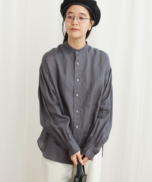 fig London(フィグロンドン)の「LINEN summer shirt(シャツ/ブラウス・レディース・チャコールグレー/ストライプ/ピンク/サックスブルー・FREE)」の22枚目の写真