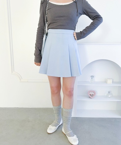 Loueme(ルエム)の「ハイウエストプリーツミニスカパン(スカート・レディース・ピンク/アイボリー/ブラック/ライトブルー・S/M)」の19枚目の写真