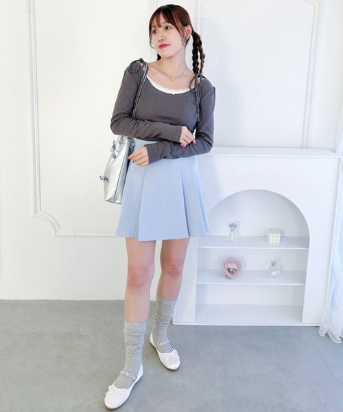 Loueme(ルエム)の「ハイウエストプリーツミニスカパン(スカート・レディース・ピンク/アイボリー/ブラック/ライトブルー・S/M)」の21枚目の写真