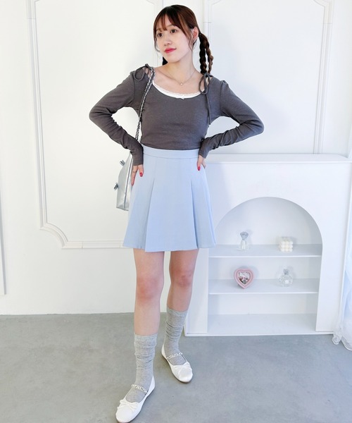 Loueme(ルエム)の「ハイウエストプリーツミニスカパン(スカート・レディース・ピンク/アイボリー/ブラック/ライトブルー・S/M)」の22枚目の写真