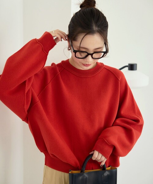 FREAK'S STORE（フリークスストア）の「限定展開　スウェットライク ラグラン ショートニット（ニット/セーター・レディース・ライトグレー/ブラック/グレー/レッド/イエロー/ブルー/ナチュラル・ﾌﾘ-）」の7枚目の写真