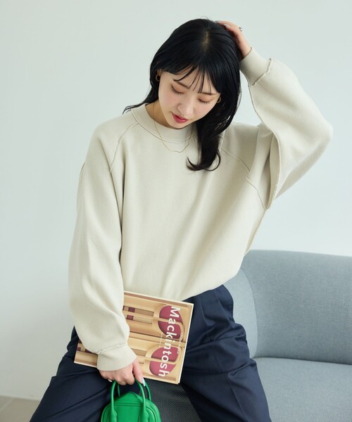 FREAK'S STORE（フリークスストア）の「限定展開　スウェットライク ラグラン ショートニット（ニット/セーター・レディース・ライトグレー/ブラック/グレー/レッド/イエロー/ブルー/ナチュラル・ﾌﾘ-）」の10枚目の写真