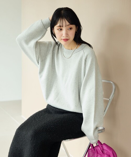 FREAK'S STORE（フリークスストア）の「限定展開　スウェットライク ラグラン ショートニット（ニット/セーター・レディース・ライトグレー/ブラック/グレー/レッド/イエロー/ブルー/ナチュラル・ﾌﾘ-）」の14枚目の写真