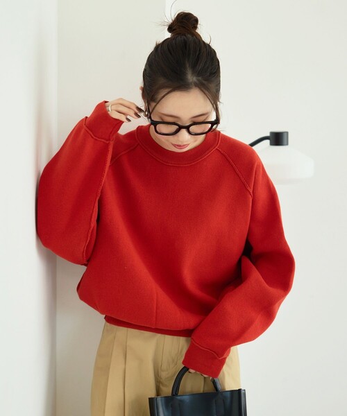 FREAK'S STORE（フリークスストア）の「限定展開　スウェットライク ラグラン ショートニット（ニット/セーター・レディース・ライトグレー/ブラック/グレー/レッド/イエロー/ブルー/ナチュラル・ﾌﾘ-）」の21枚目の写真