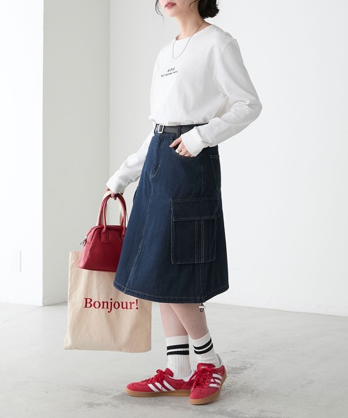 BONLECILL(ボンルシール)の「2Wayドロストヘムデニムカーゴミディ丈スカート(デニムスカート・レディース・ブルー系1/ネイビー/ブラック・FREE)」の22枚目の写真