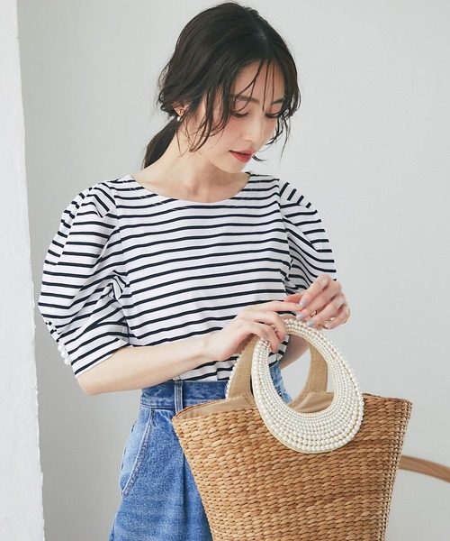 ラブティックボンボンパールハンドルバスケットL La boutique BonBon（ラブティックボンボン）の「パールハンドル