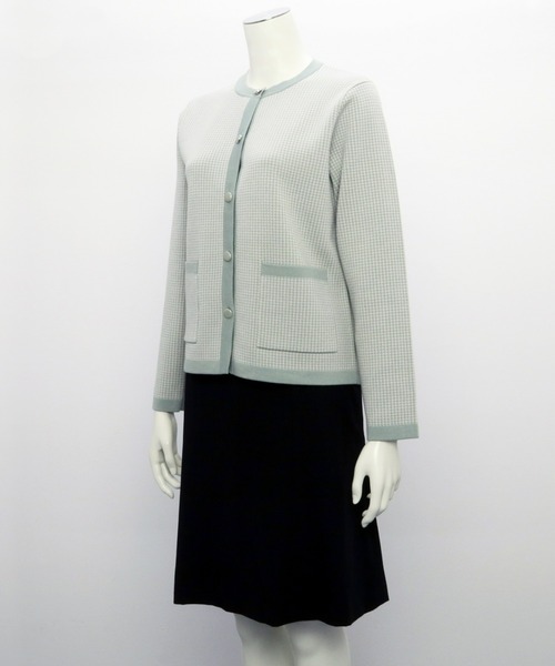 TOKYO SHIRTS（トウキョウシャツ）の「千鳥柄風ニットジャケット レディース（カーディガン/ボレロ・レディース・ミント/ライトグレー/ネイビー/ピンクベージュ・LL/L/M）」の17枚目の写真
