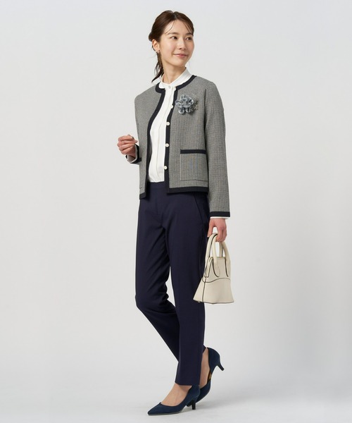 TOKYO SHIRTS（トウキョウシャツ）の「千鳥柄風ニットジャケット レディース（カーディガン/ボレロ・レディース・ミント/ライトグレー/ネイビー/ピンクベージュ・LL/L/M）」の8枚目の写真