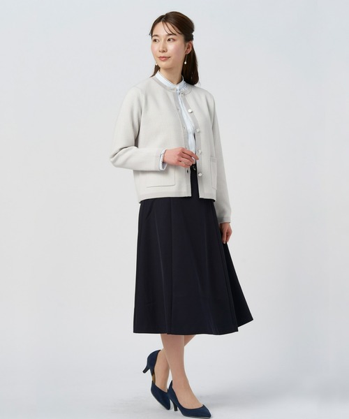 【極美品】春夏物 CIRCOLO ニット ジャケット 46 M 黒白 ストライプ セール】千鳥柄風ニットジャケット レディース（カーディガン