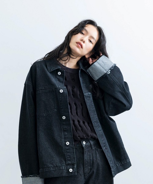 JUNRED（ジュンレッド）の「ヴィンテージデニムロールアップブルゾン（ブルゾン・メンズ・ネイビー/ブラック・S/M/L）」の5枚目の写真