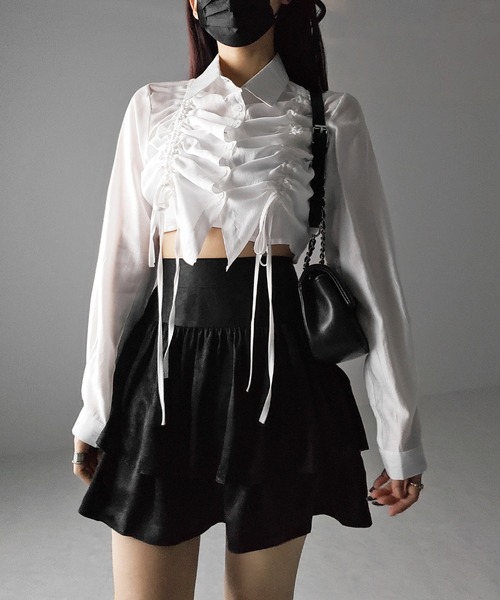 me+em select（ミームセレクト）の「【 ２color 】ダブルフリルハイウエストフレアミニスカート（スカート・レディース・ブラック/アイボリー・FREE）」の8枚目の写真