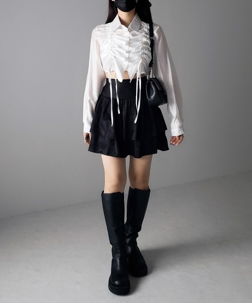 HONEYMEW ツーティアフレアスカート ブラック フリーサイズ [予約