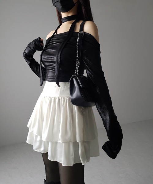 me+em select（ミームセレクト）の「【 ２color 】ダブルフリルハイウエストフレアミニスカート（スカート・レディース・ブラック/アイボリー・FREE）」の16枚目の写真