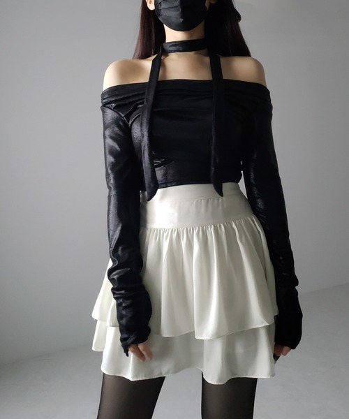 me+em select（ミームセレクト）の「【 ２color 】ダブルフリルハイウエストフレアミニスカート（スカート・レディース・ブラック/アイボリー・FREE）」の17枚目の写真