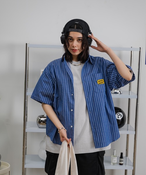kaoyorinakami・ストライプシャツ・ユニセックス・L stripe wash shirts / ストライプウォッシュシャツ（シャツ