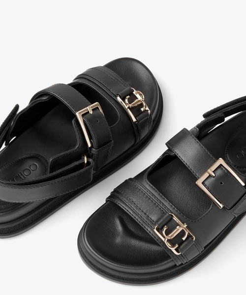 JIMMY CHOO ジミーチュウ サンダル　フラットサンダル　37 ジミーチュウ marga flat フラットサンダル 黒 ビジュー 37