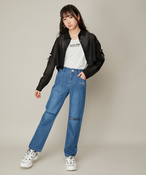 SISTER JENNI(SISTER JENNI)の「そであきショート丈シアーシャツ(シャツ/ブラウス・キッズ・ミント/ブラック・130cm/140cm/150cm/160cm)」の7枚目の写真