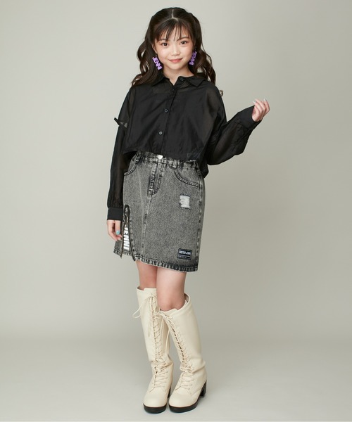 SISTER JENNI(SISTER JENNI)の「そであきショート丈シアーシャツ(シャツ/ブラウス・キッズ・ミント/ブラック・130cm/140cm/150cm/160cm)」の22枚目の写真