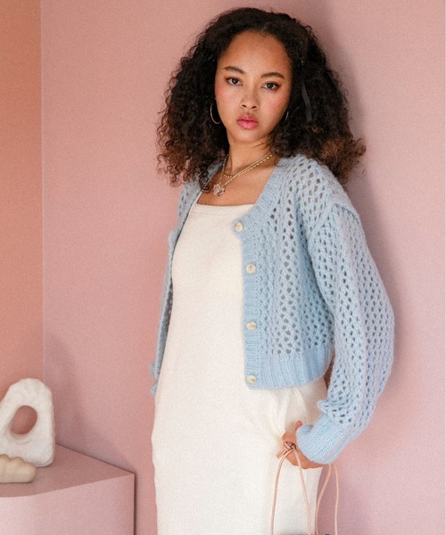 URBAN RESEARCH Sonny Label（アーバンリサーチサニーレーベル）の「AyaKawasaki　メッシュショートカーディガン（カーディガン/ボレロ・レディース・オフホワイト/ピンク/ブルー系その他・FREE）」の9枚目の写真