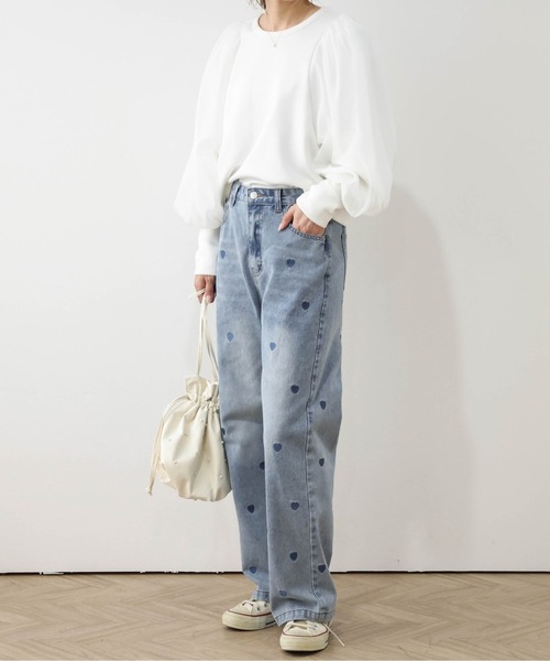 セール】ハート刺繍ストレートデニム（デニムパンツ）｜AMELY