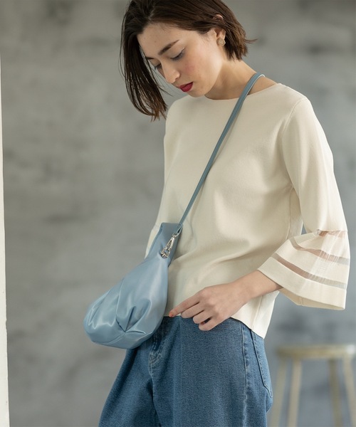 OPAQUE.CLIP（オペークドットクリップ）の「◆≪エマール検証済≫シアーボーダーフレアスリーブニット【洗濯機洗い可】（ニット/セーター・レディース・ブルー/ライトグレー/ピンク/ブラック/オフホワイト・38/40/36/42）」の9枚目の写真