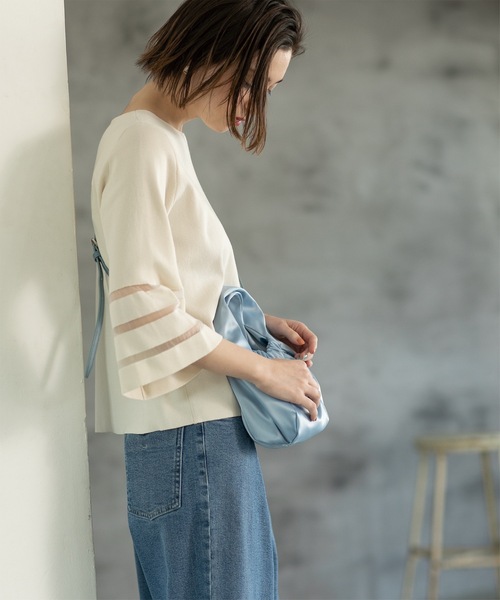 OPAQUE.CLIP（オペークドットクリップ）の「◆≪エマール検証済≫シアーボーダーフレアスリーブニット【洗濯機洗い可】（ニット/セーター・レディース・ブルー/ライトグレー/ピンク/ブラック/オフホワイト・38/40/36/42）」の10枚目の写真