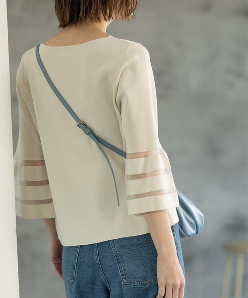 OPAQUE.CLIP（オペークドットクリップ）の「◆≪エマール検証済≫シアーボーダーフレアスリーブニット【洗濯機洗い可】（ニット/セーター・レディース・ブルー/ライトグレー/ピンク/ブラック/オフホワイト・38/40/36/42）」の12枚目の写真